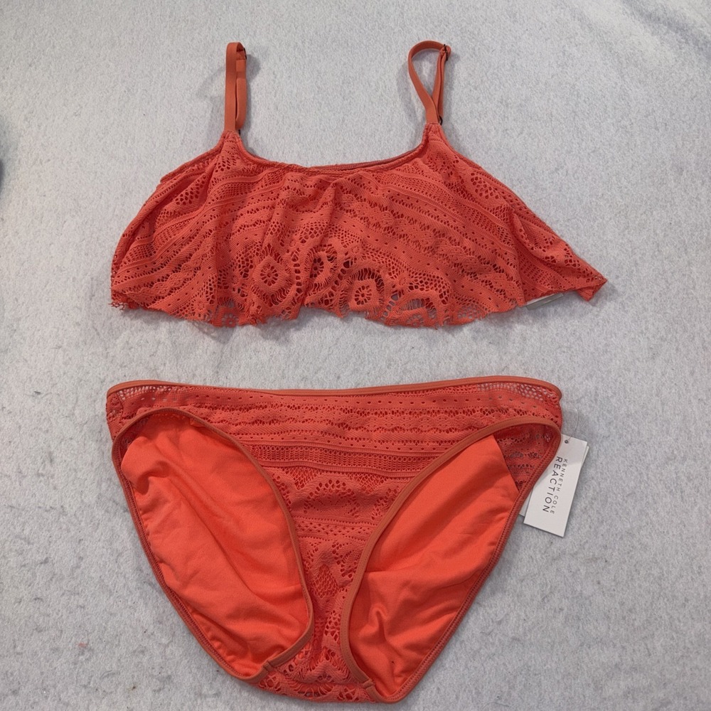 NWT Kenneth Cole Reaction Swimsuit‎ Bikini 2pc Sz L Top, XL Bottoms Crochet